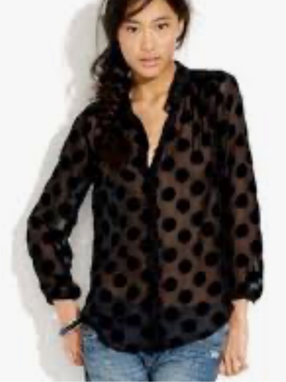 Alexa Chung for Madewell Black Polka Dot Button-Front Blouse small